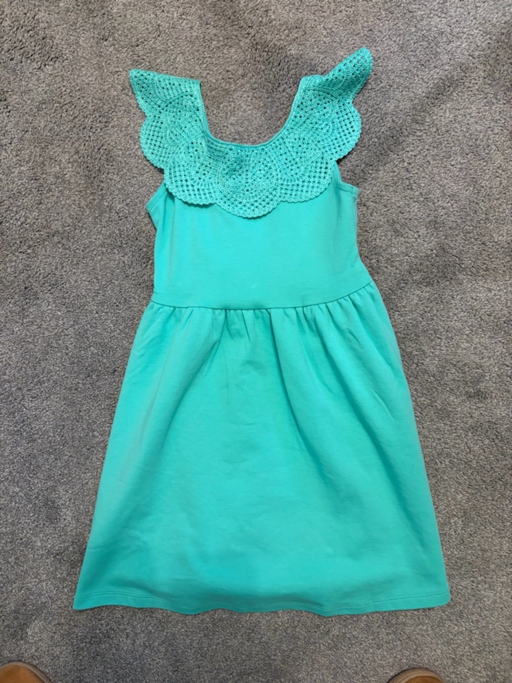 Janie and Jack Sleeveless Knit Dress with Crochet Scallop Collar - Teal 6